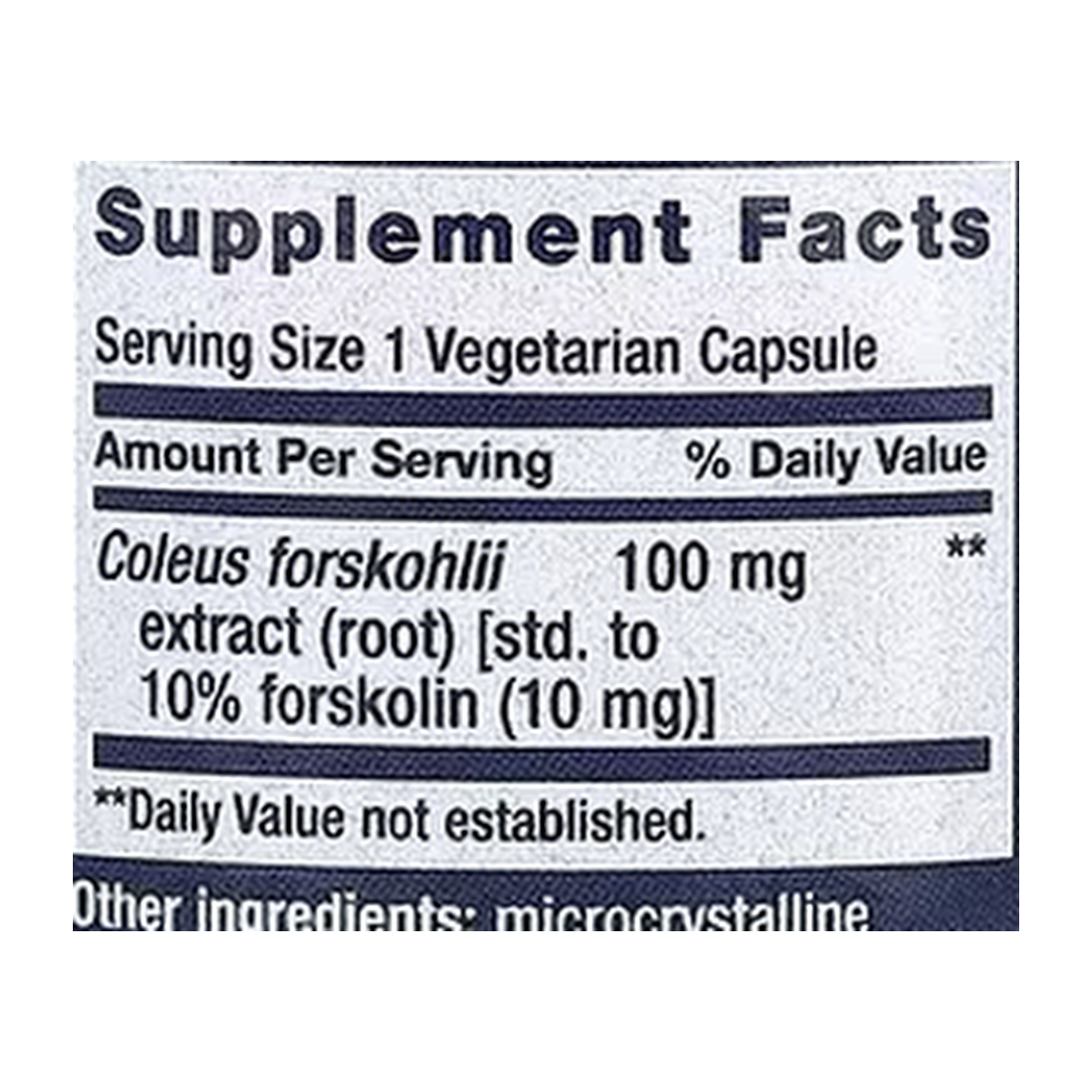 Life Extension, Forskolin, 10 mg, 60 Vegetarian Capsules supplement facts label showing ingredients, vitamins, minerals, and serving information
