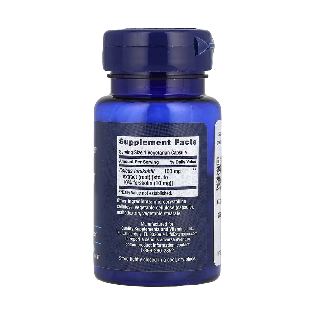 Life Extension, Forskolin, 10 mg, 60 Vegetarian Capsules back packaging view