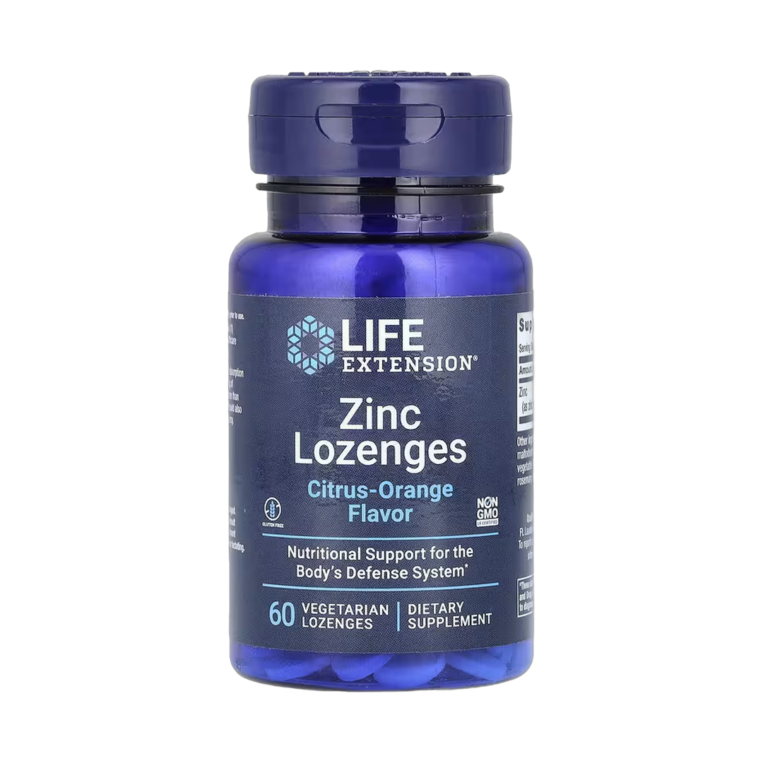Life Extension, Zinc Lozenges, Citrus-Orange, 60 Vegetarian Lozenges front packaging view