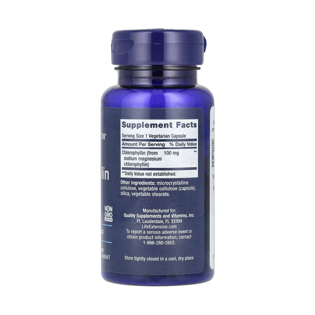 Life Extension, Chlorophyllin, 100 mg, 100 Vegetarian Capsules back packaging view
