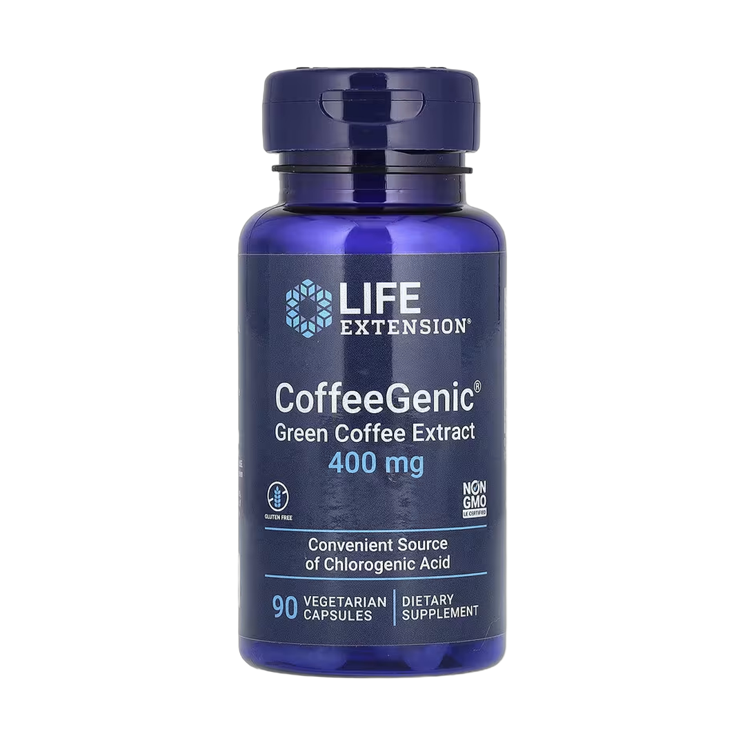 Life Extension, CoffeeGenic, Green Coffee Extract, 400 mg, 90 Vegetarian Capsules front packaging view