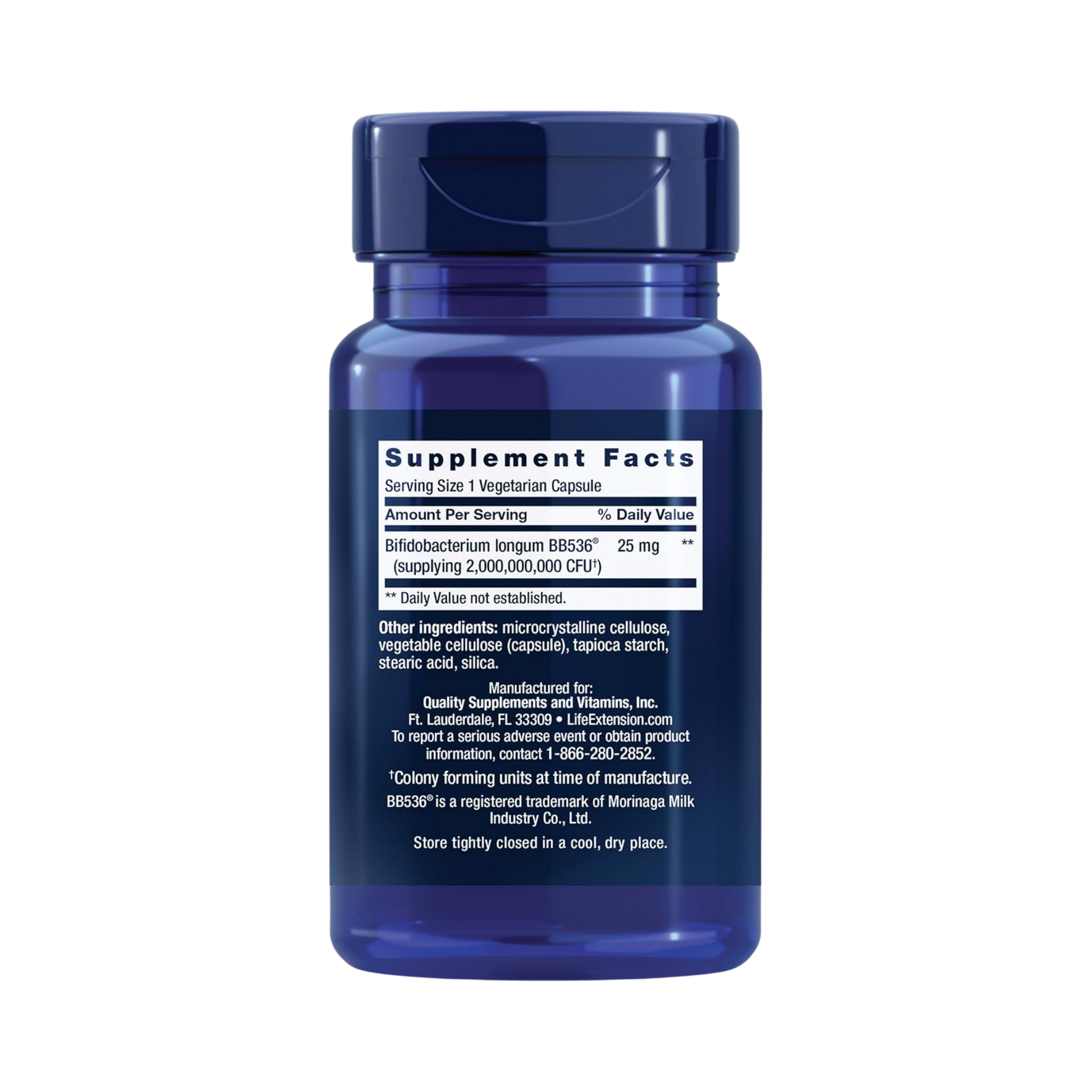 Life Extension Life Extention, Bifido GI Balance, 60 vegetarian Capsules back packaging view