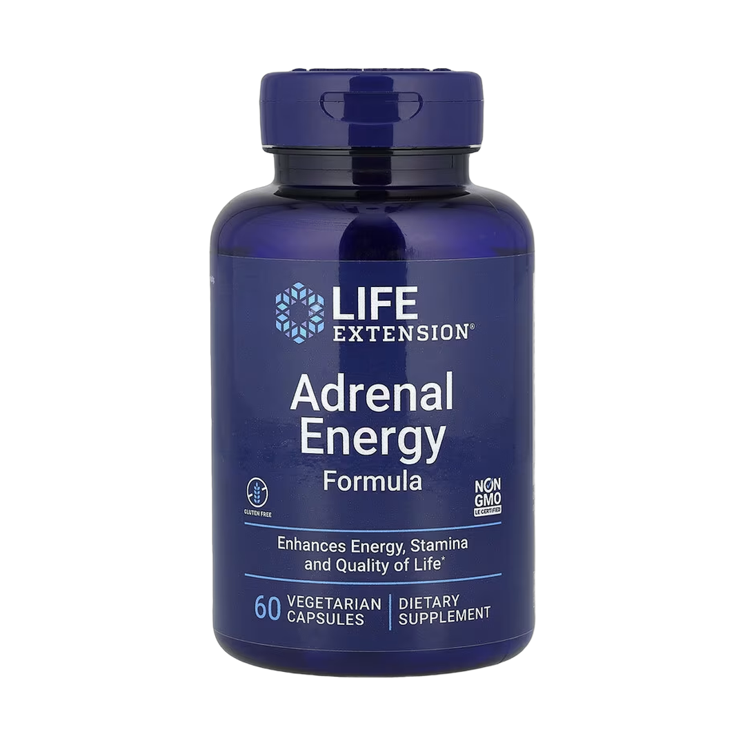 Life Extension, Adrenal Energy Formula, 60 Vegetarian Capsules front packaging view