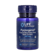 Life Extension, Pycnogenol, French Maritime Pine Bark Extract, 100 mg, 60 Vegetarian Capsules front packaging view