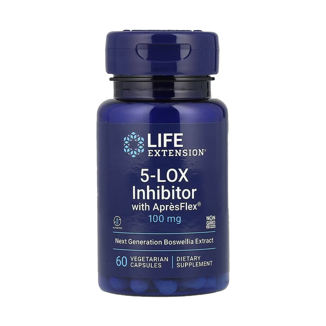 Life Extension, 5-LOX Inhibitor with ApresFlex, 100 mg, 60 Vegetarian Capsules front packaging view