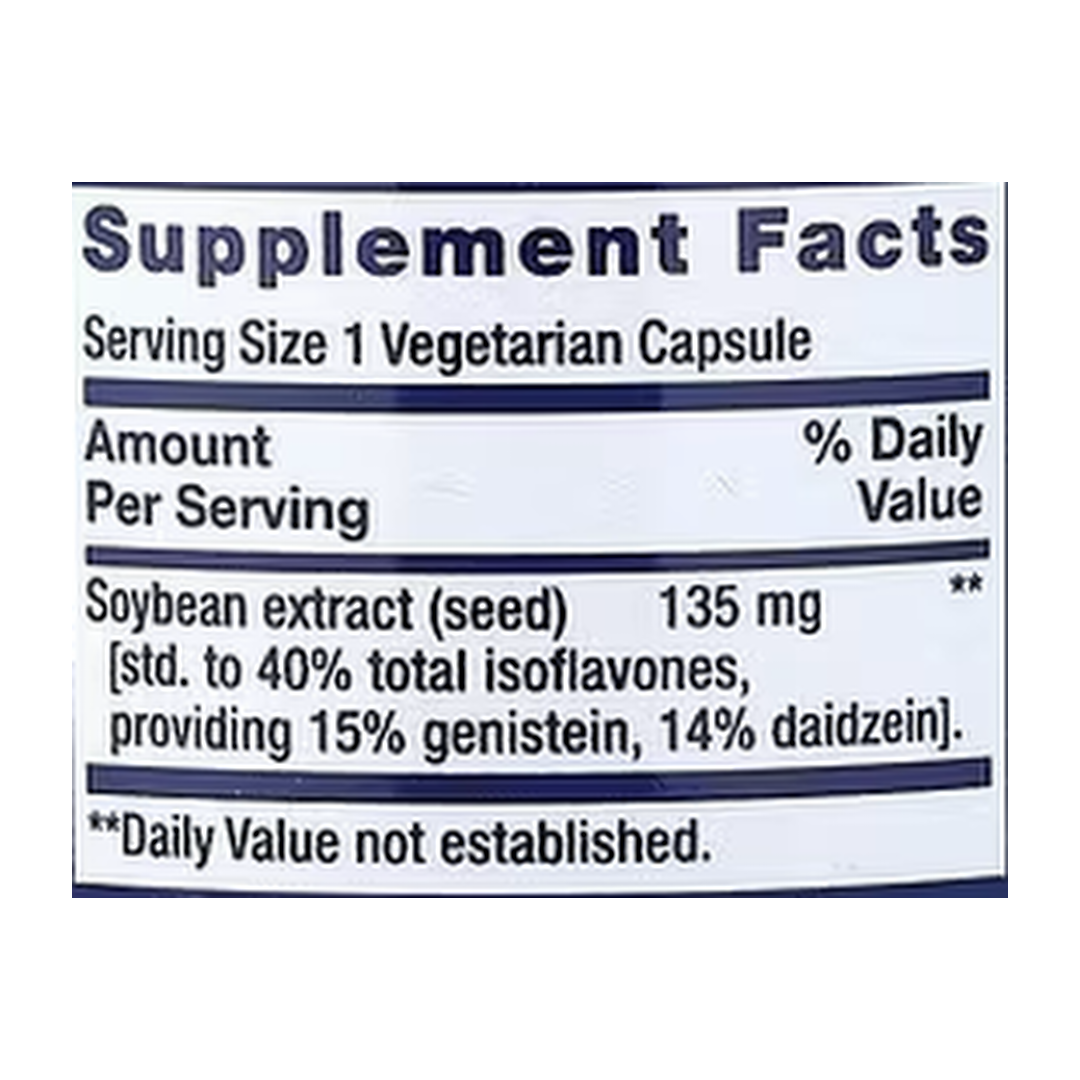 Life Extension, Soy Isoflavones, 30 Vegetarian Capsules supplement facts label showing ingredients, vitamins, minerals, and serving information