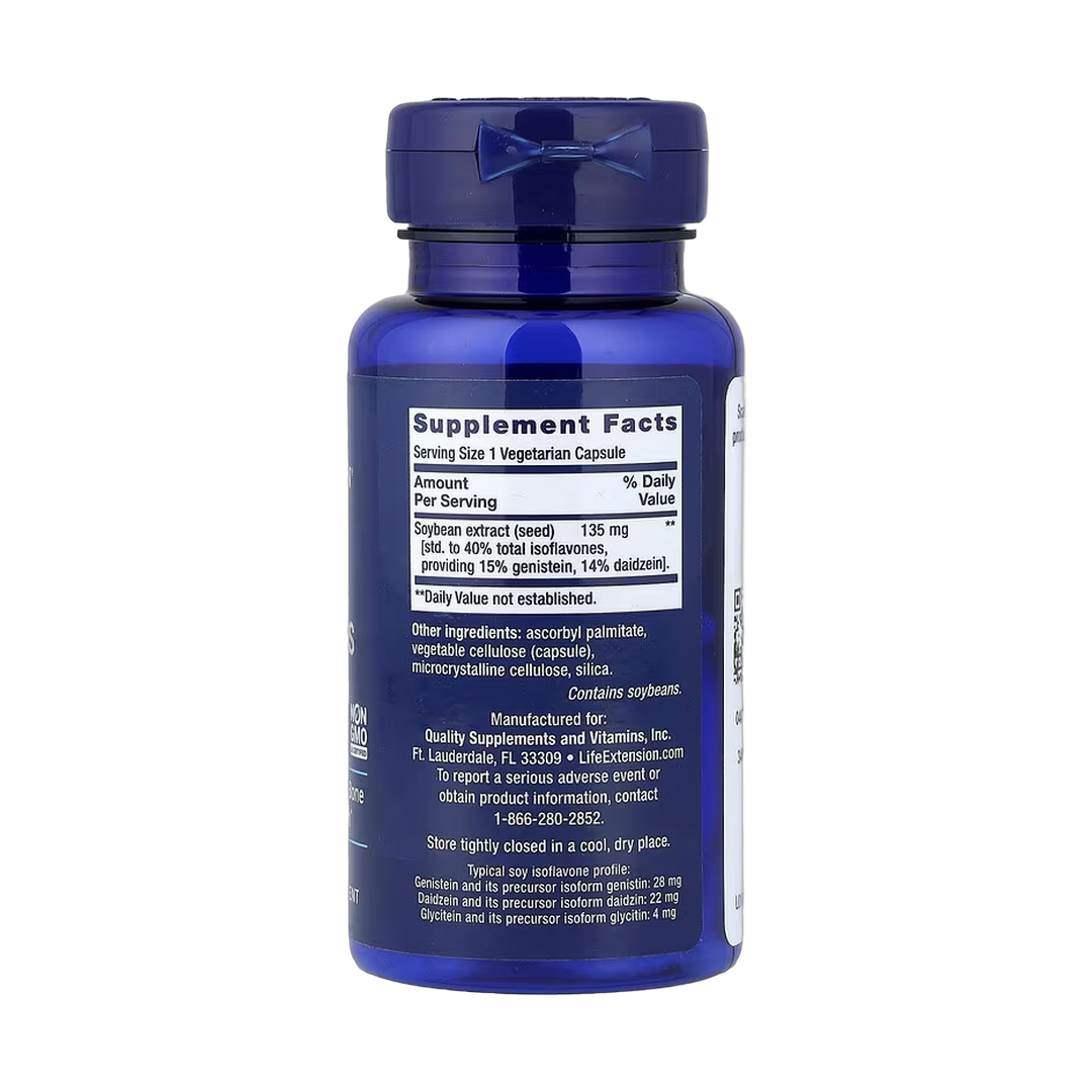 Life Extension, Soy Isoflavones, 30 Vegetarian Capsules back packaging view