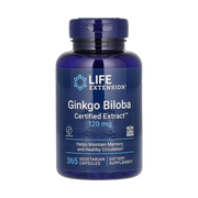 Life Extension, Ginkgo Biloba, Certified Extract, 120 mg, 365 Vegetarian Capsules front packaging view