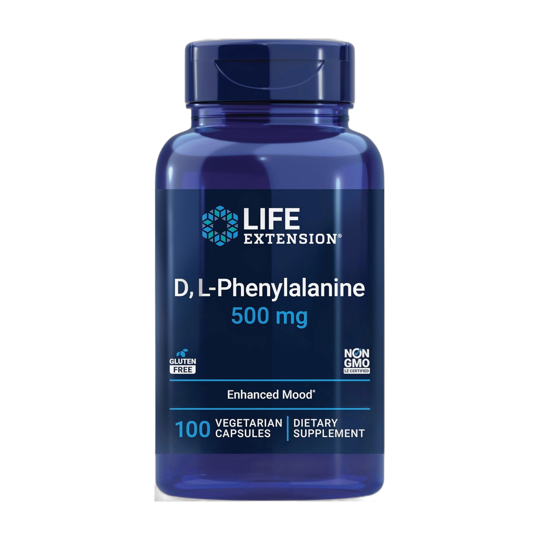 Life Extension, D, L-Phenylalanine, 500 mg, 100 Vegetarian Capsules front packaging view