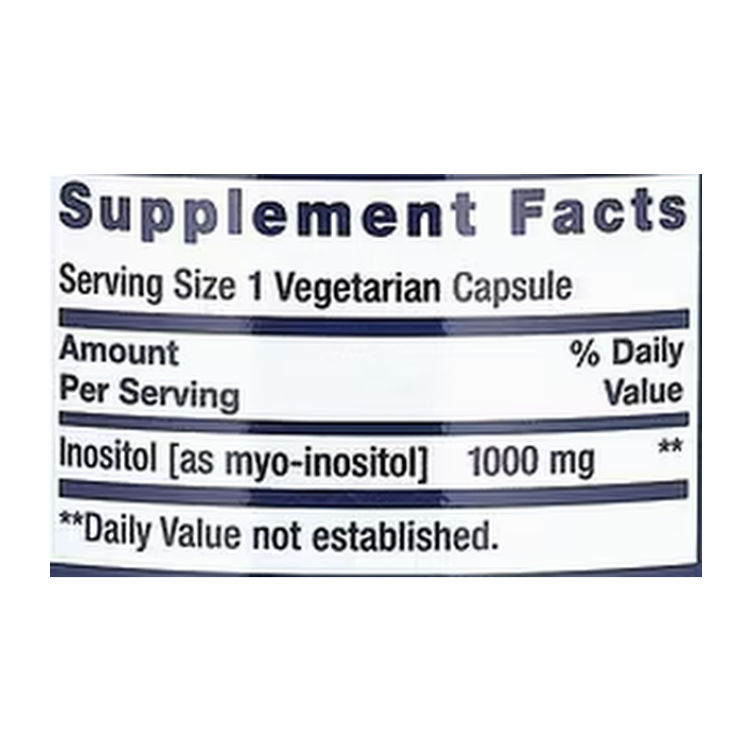 Life Extension, Inositol Caps, 1,000 mg, 360 Vegetarian Capsules supplement facts label showing ingredients, vitamins, minerals, and serving information