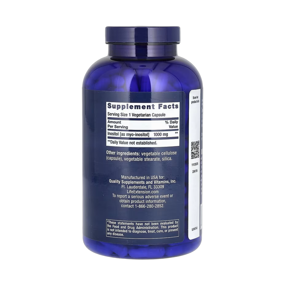 Life Extension, Inositol Caps, 1,000 mg, 360 Vegetarian Capsules back packaging view