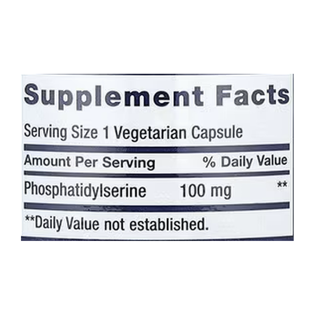 Life Extension, PS Caps, 100 mg, 100 Vegetarian Capsules supplement facts label showing ingredients, vitamins, minerals, and serving information