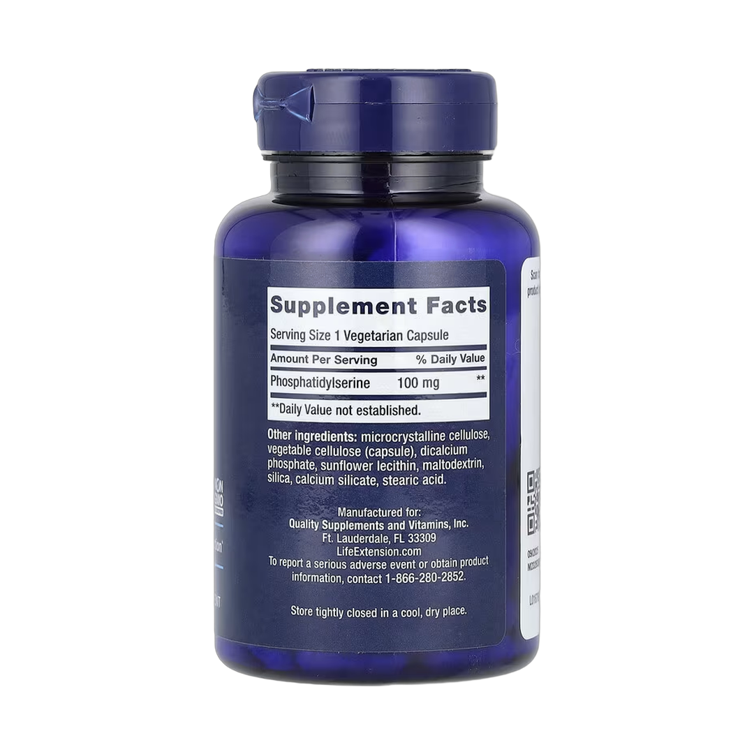 Life Extension, PS Caps, 100 mg, 100 Vegetarian Capsules back packaging view