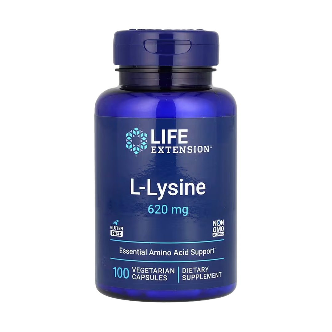 Life Extension, L-Lysine, 620 mg, 100 Vegetarian Capsules front packaging view