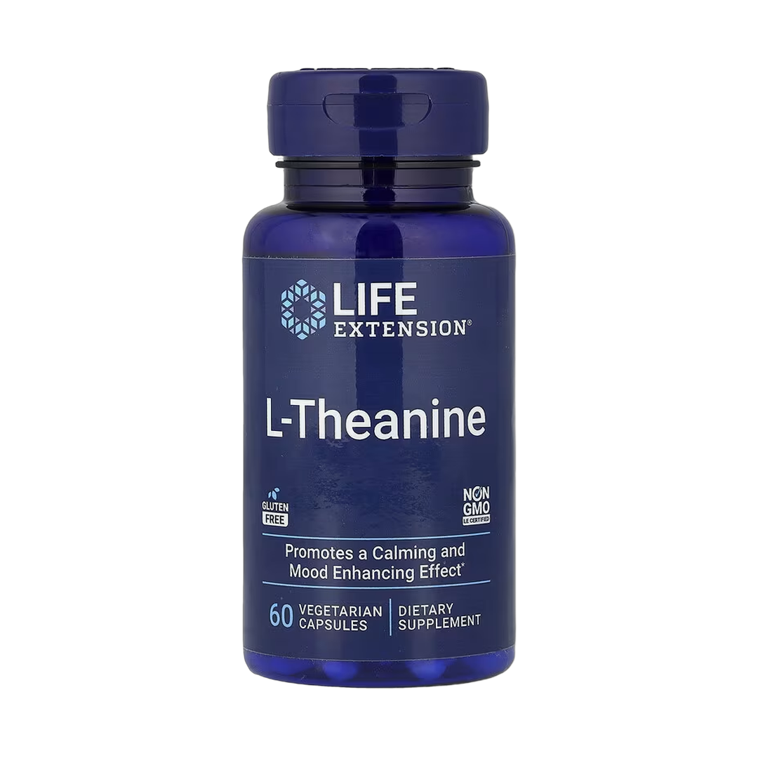 Life Extension, L-Theanine, 60 Vegetarian Capsules front packaging view