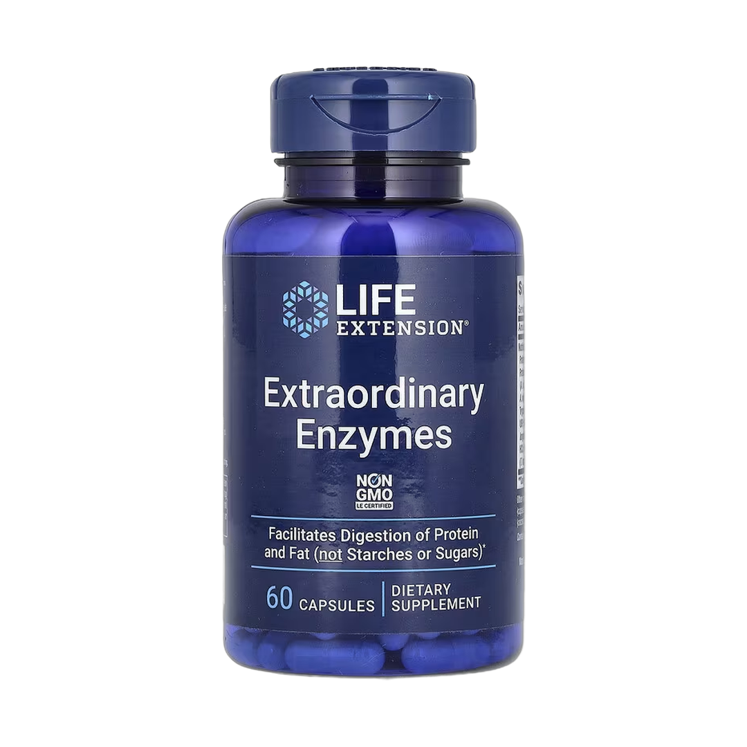 Life Extension, Extraordinary Enzymes, 60 Capsules front packaging view