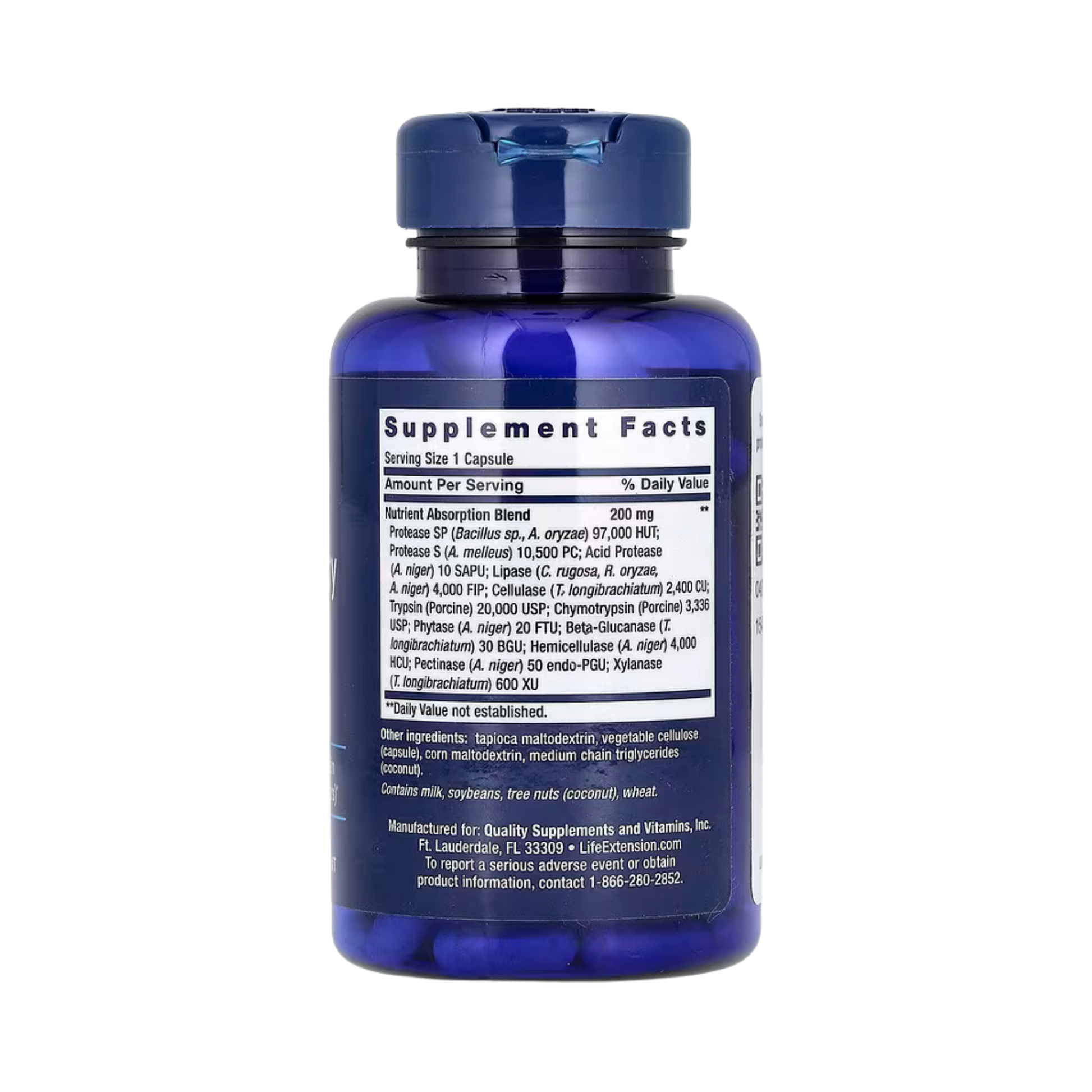 Life Extension, Extraordinary Enzymes, 60 Capsules back packaging view