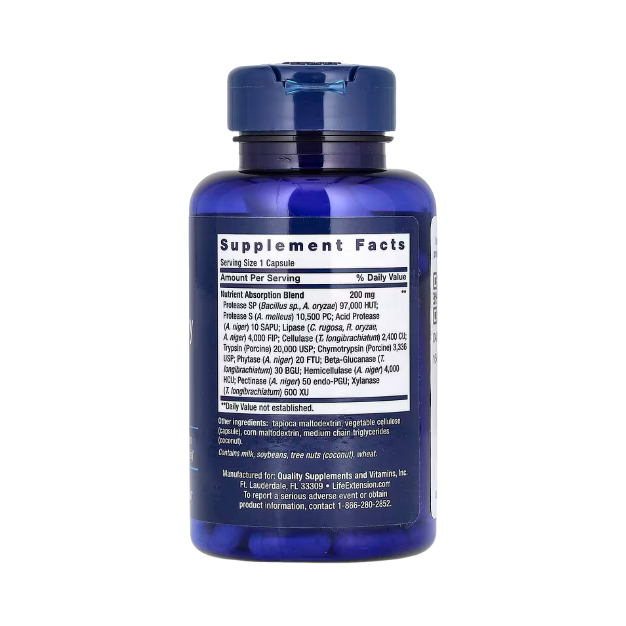 Life Extension, Extraordinary Enzymes, 60 Capsules back packaging view
