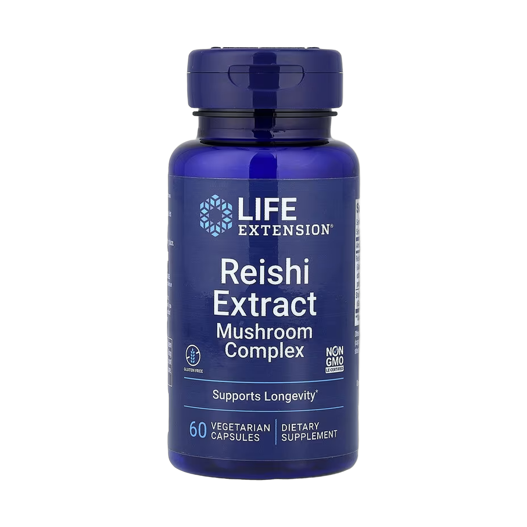 Life Extension, Reishi Extract Mushroom Complex, 60 Vegetarian Capsules front packaging view