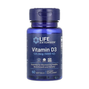 Life Extension, Vitamin D3, 125 mcg (5,000 IU), 60 Softgels front packaging view