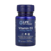 Life Extension, Vitamin D3, 175 mcg (7,000 IU), 60 Softgels front packaging view