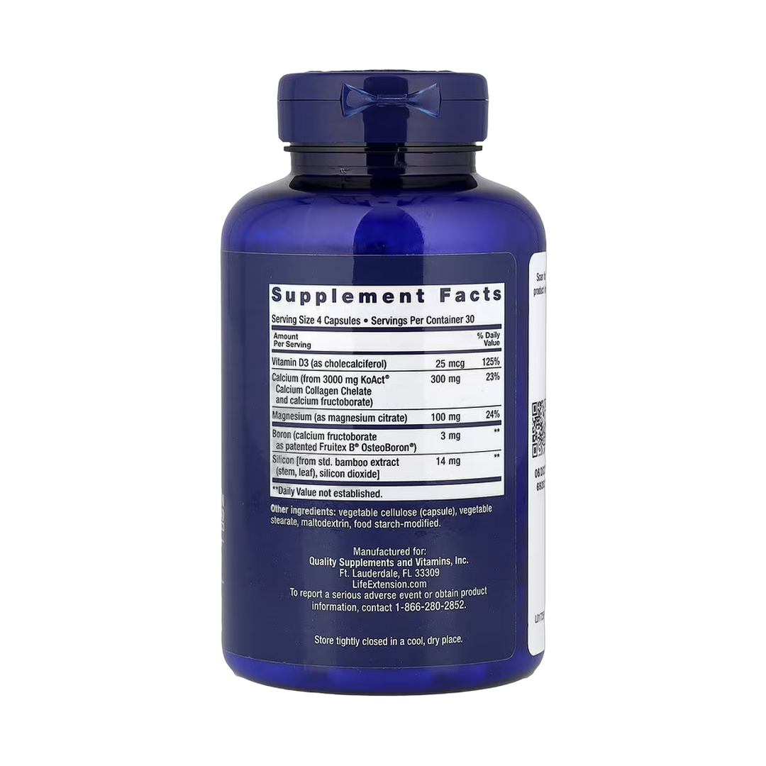Life Extension, Bone Strength Collagen Formula, 120 Capsules back packaging view