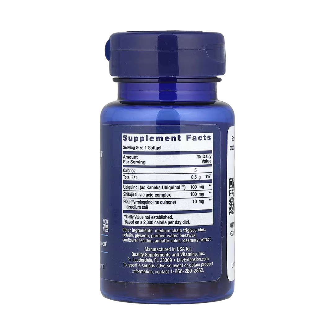 Life Extension, Super Ubiquinol CoQ10 with PQQ, 100 mg, 30 Softgels back packaging view