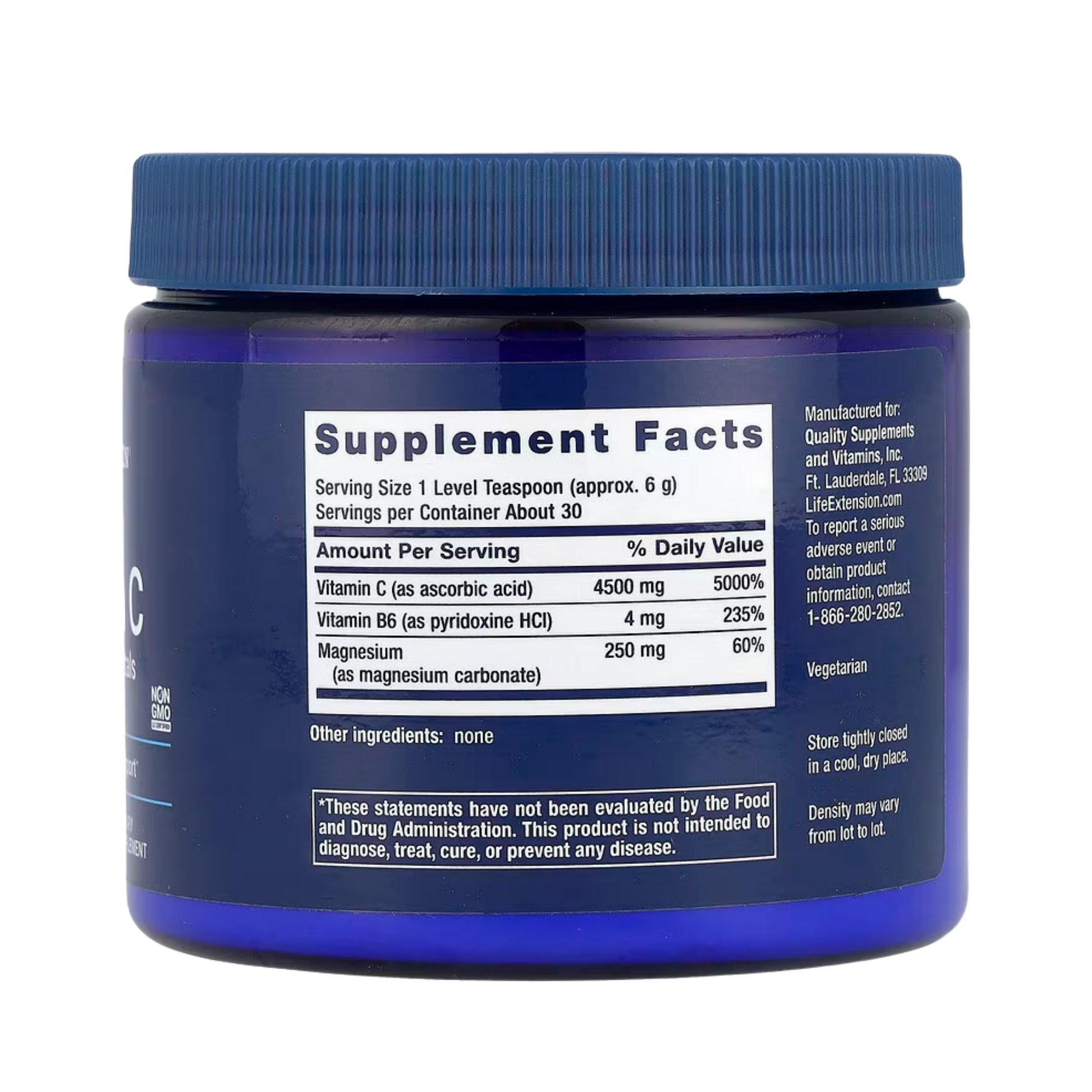 Life Extension, Effervescent Vitamin C, Magnesium Crystals, 6.35 oz, 180 g back packaging view