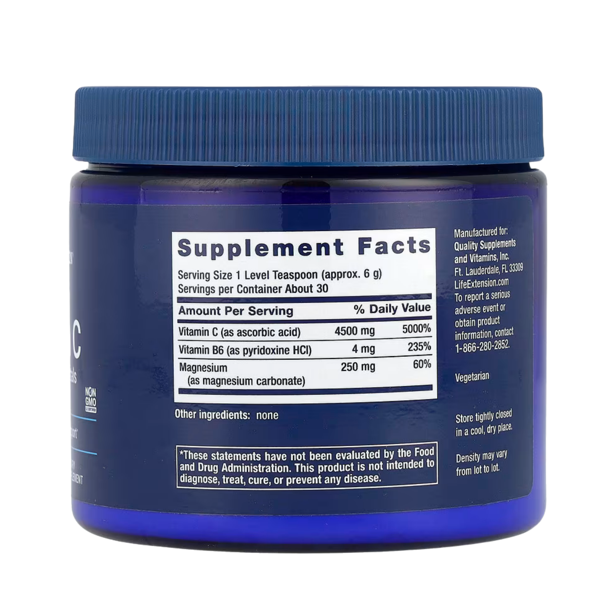 Life Extension, Effervescent Vitamin C, Magnesium Crystals, 6.35 oz, 180 g back packaging view