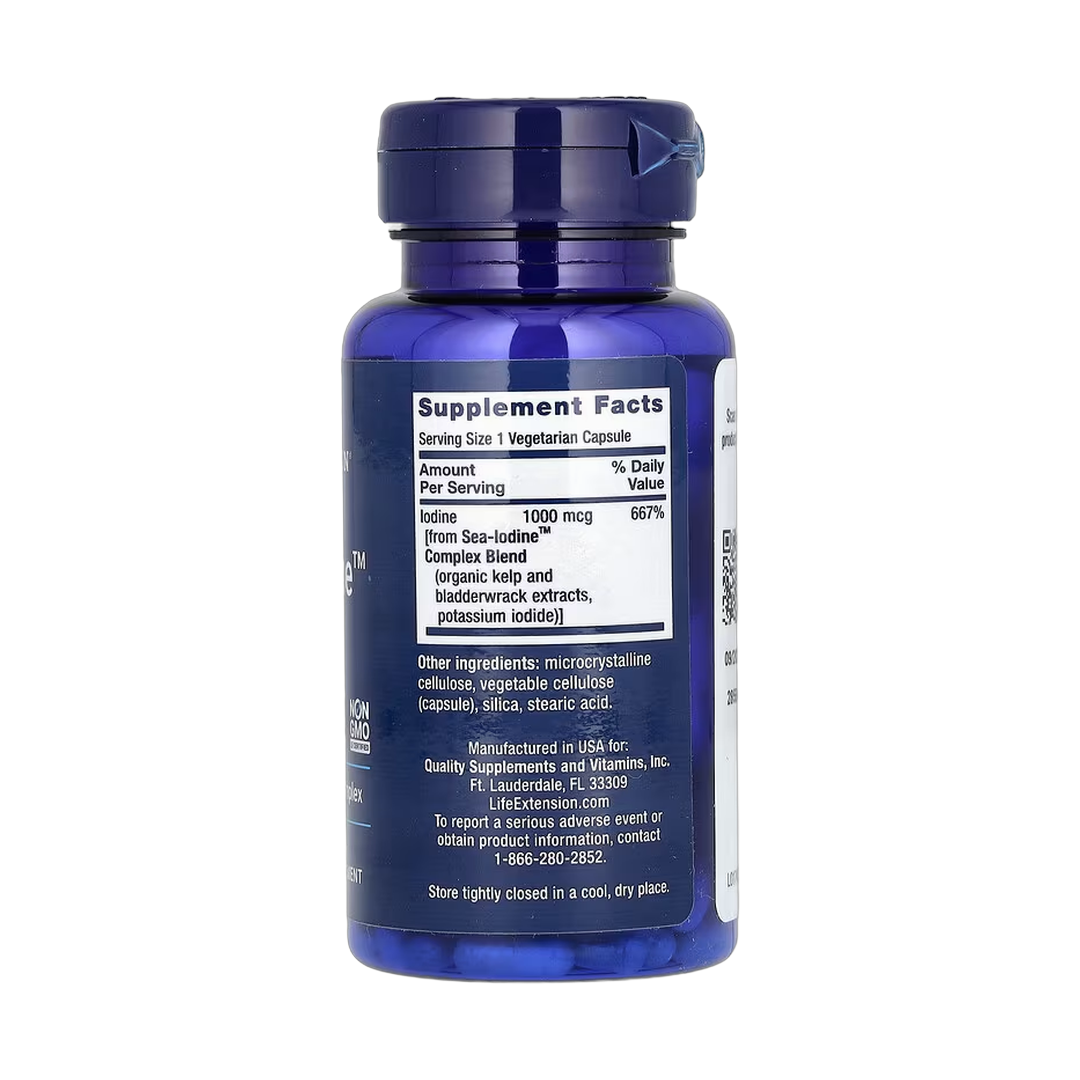 Life Extension, Sea-Iodine, 1,000 mcg, 60 Vegetarian Capsules back packaging view