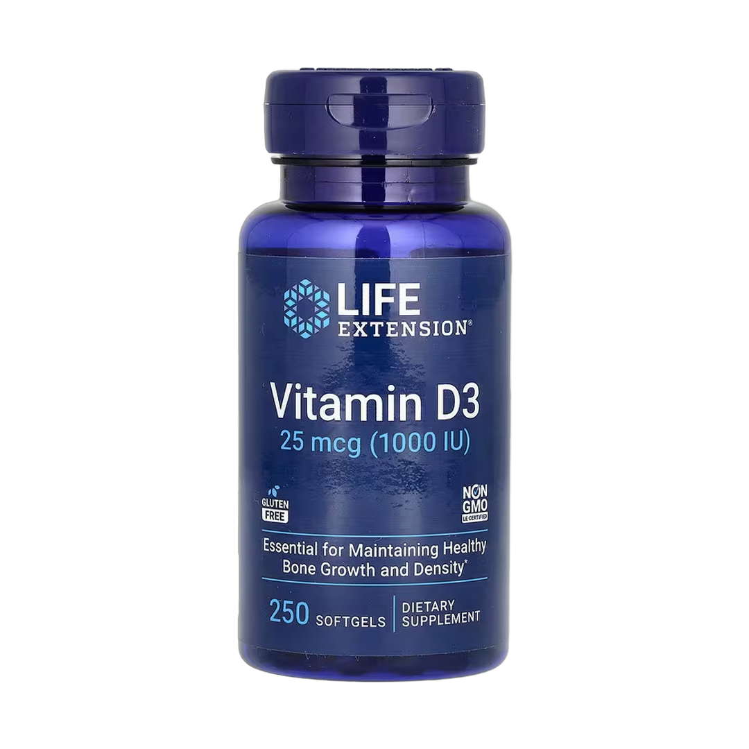 Life Extension, Vitamin D3, 25 mcg (1,000 IU), 250 Softgels front packaging view