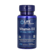 Life Extension, Vitamin D3, 25 mcg (1,000 IU), 250 Softgels front packaging view