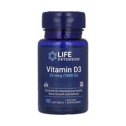 Life Extension, Vitamin D3, 25 mcg (1,000 IU), 90 Softgels front packaging view