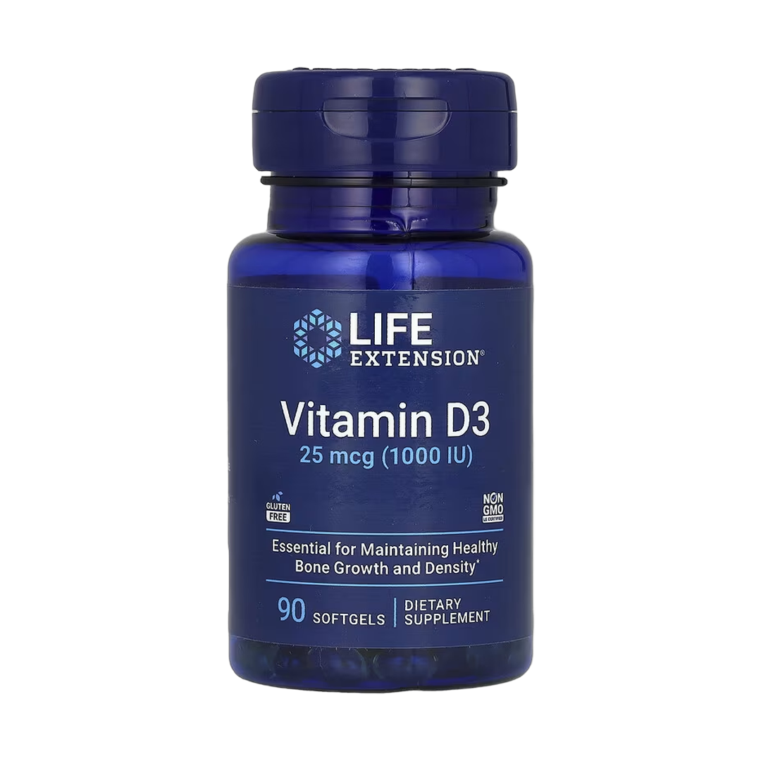 Life Extension, Vitamin D3, 25 mcg (1,000 IU), 90 Softgels front packaging view
