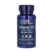 Life Extension, Vitamin D3 with Sea-Iodine, 125 mcg (5,000 IU), 60 Capsules front packaging view