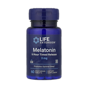 Life Extension, Melatonin, 6 Hour Timed Release, 3 mg, 60 Vegetarian Tablets front packaging view
