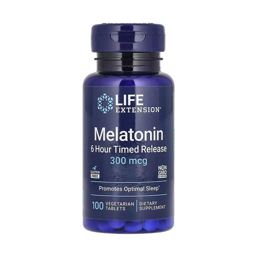 Life Extension, Melatonin, 6 Hour Timed Release, 300 mcg, 100 Vegetarian Tablets front packaging view