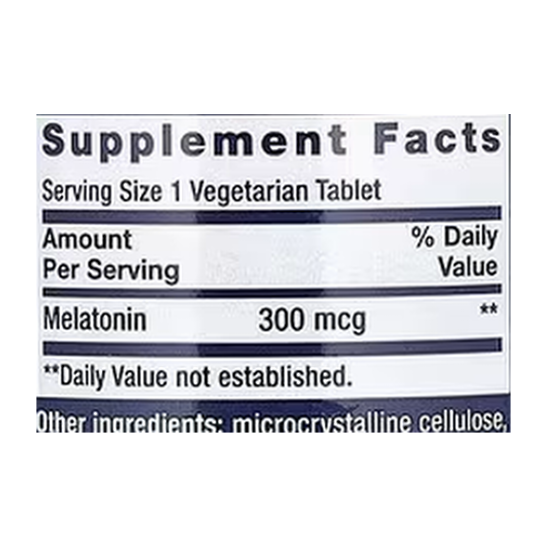 Life Extension, Melatonin, 6 Hour Timed Release, 300 mcg, 100 Vegetarian Tablets supplement facts label showing ingredients, vitamins, minerals, and serving information