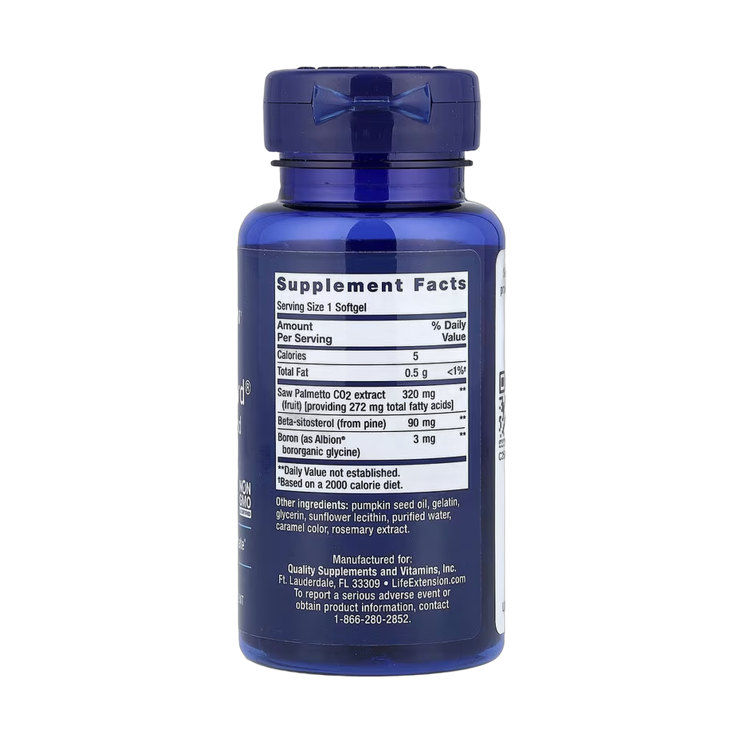 Life Extension, PalmettoGuard, Saw Palmetto and Beta-Sitosterol, 30 Softgels back packaging view