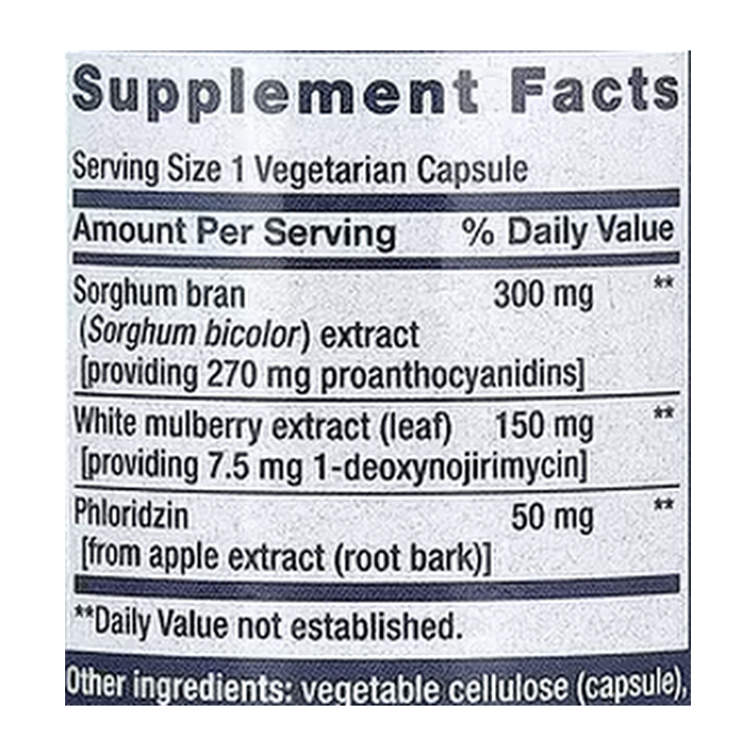 Life Extension, Tri Sugar Shield, 60 Vegetarian Capsules supplement facts label showing ingredients, vitamins, minerals, and serving information