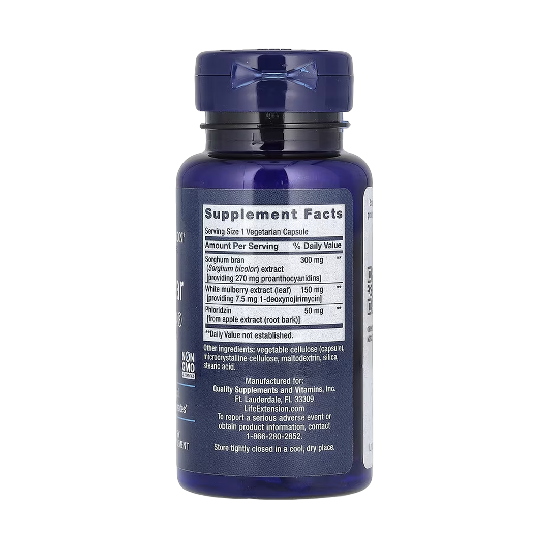 Life Extension, Tri Sugar Shield, 60 Vegetarian Capsules back packaging view