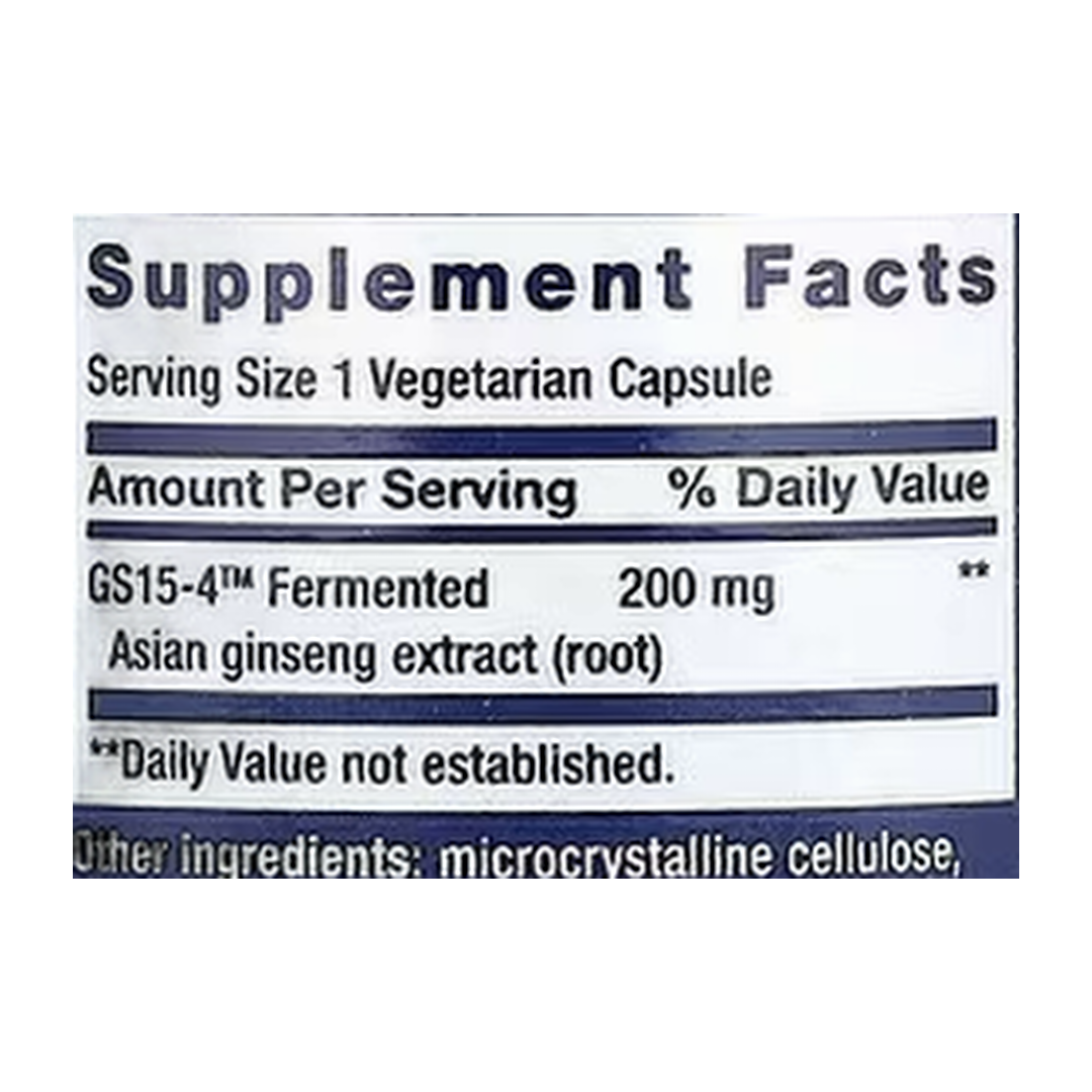 Life Extension, Ginseng Energy Boost, 30 Vegetarian Capsules supplement facts label showing ingredients, vitamins, minerals, and serving information