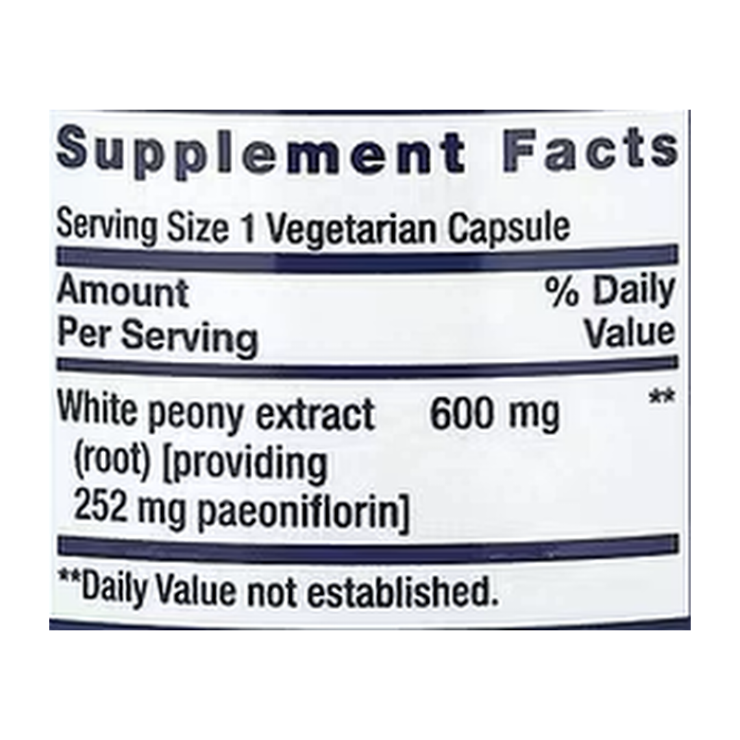 Life Extension, Peony Immune, 60 Vegetarian Capsules supplement facts label showing ingredients, vitamins, minerals, and serving information