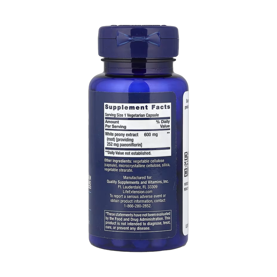 Life Extension, Peony Immune, 60 Vegetarian Capsules back packaging view