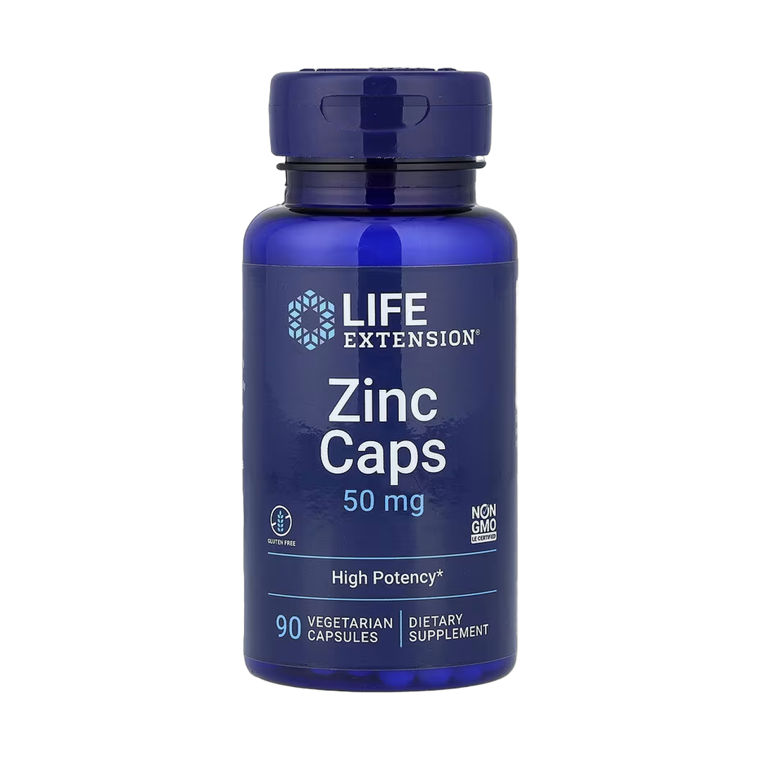 Life Extension, Zinc Caps, High Potency, 50 mg, 90 Vegetarian Capsules front packaging view