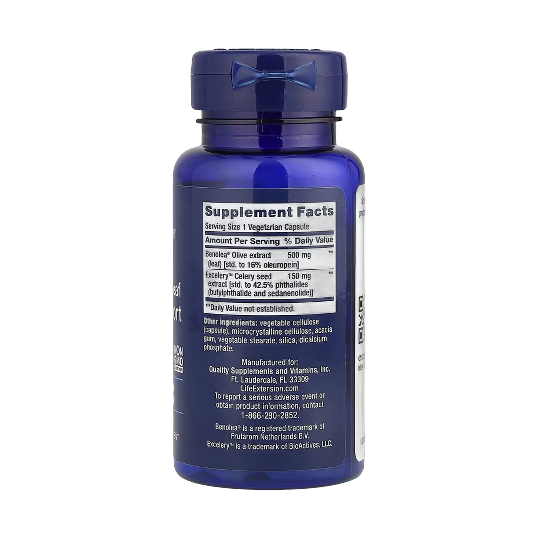 Life Extension, Advanced Olive Leaf Vascular Support , 60 Vegetarian Capsules back packaging view