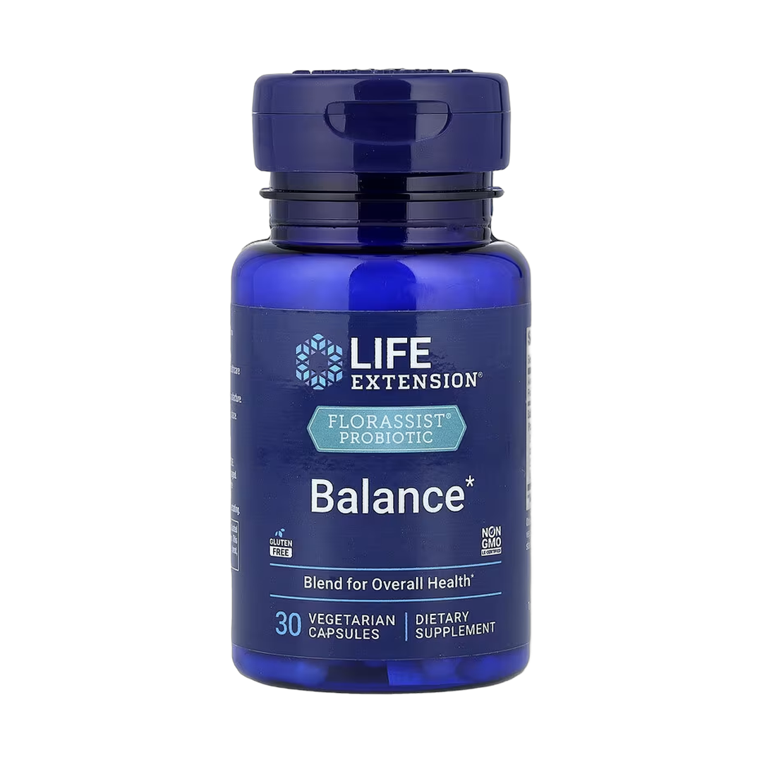 Life Extension, FLORASSIST PROBIOTIC, Balance, 30 Vegetarian Capsules front packaging view