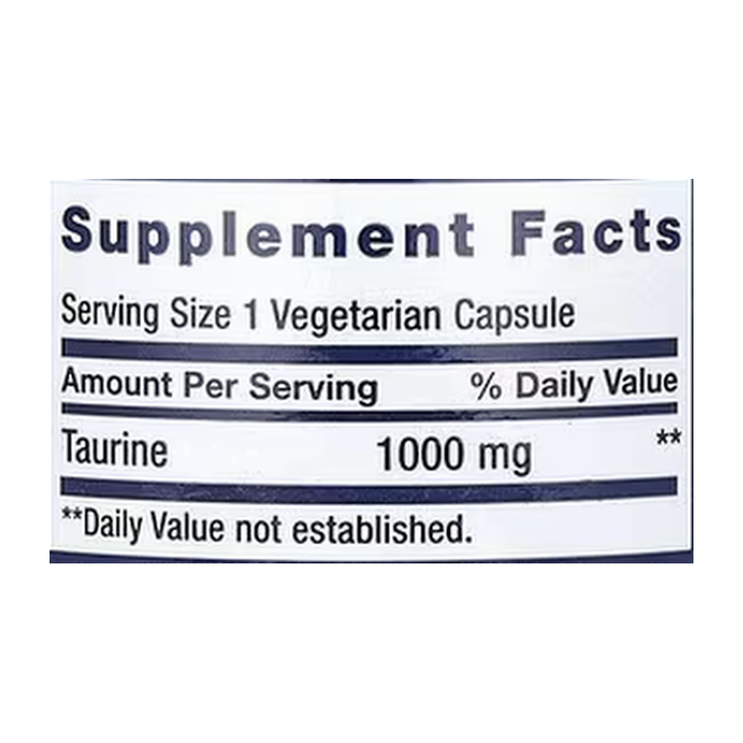 Life Extension, Taurine, 1,000 mg, 90 Vegetarian Capsules supplement facts label showing ingredients, vitamins, minerals, and serving information