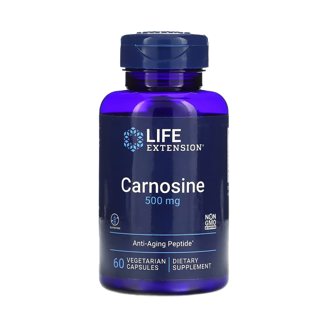 Life Extension, Carnosine, 500 mg, 60 Vegetarian Capsules front packaging view