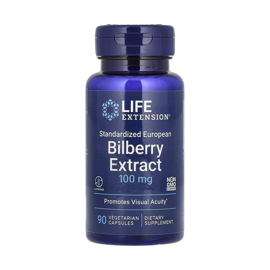 Life Extension, Standardized European Bilberry Extract, 100 mg, 90 Vegetarian Capsules front packaging view